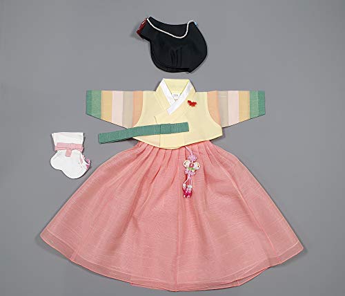 100 Day Birth Korea Baby Girl Hanbok Traditional Dress Outfits Celebration Party Yellow Peach Set - Thumbnail 2