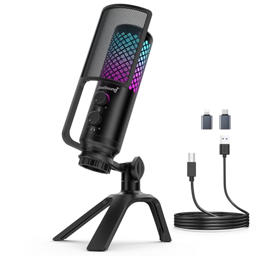 ZealSound Micrófono para Gaming para PC: micrófono USB de construcción metálica con botón de silencio, ideal para podcast, streaming, estudio, reuniones/clases online y grabaciones de audio, Mac y PS5