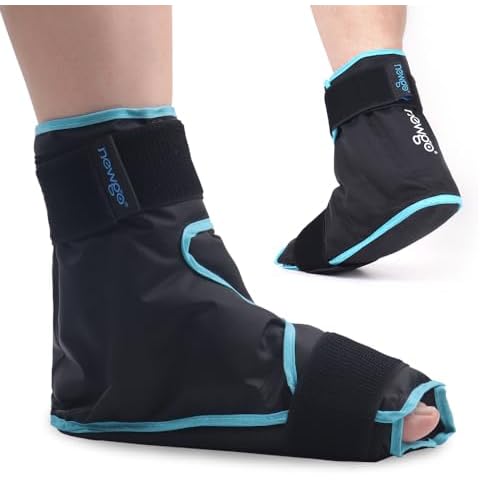 NEWGO Ice Pack Foot Ice Pack Wrap for Plantar Fasciitis, Edema, Achilles Tendonitis Relief, Gel Foot Cold Pack Hot Cold Therapy Ice Boot for Foot and Ankle Swelling, Sprained Ankles Heels - Black Cover