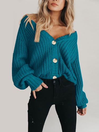 Image of PRETTYGARDEN Women's Chunky Knit Open Front Sweater Long Sleeve Button Loose Short Cardigan Outerwear Coats