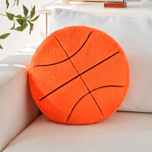 Mepherl Basketball Pillow 12 Basketball Shaped Pillow Floor Cushion Seating Cushion with Faux Rabbit Fur Round Ball Throw Pillow Room Dcor for Sofa Couch Living Room