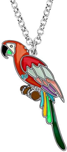 DOWAY Charm Metal Colorful Enamel Tropic Macaws Parrot Bird Pendant Necklace for Women Girls Alloy Chain Fashion Jewelry Gifts (Red)