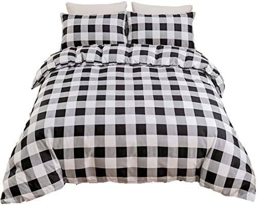 STYHO Geometric Duvet Cover King Size White Checkered Zipper Quilt Cover Set Farmhouse Modern Bedding Set 3 Pieces(White Grid, King)