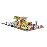 Station Service   80 pièces : Jeu de Construction en Bois Naturel et teinté   Un Tapis de Jeu et de Nombreux Accessoires   Jeu de Construction   Âge Minimum : 3 Ans