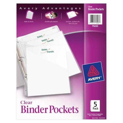 Avery Binder Pockets, Clear, 8.5" x 11", Acid-Free, Durable, 5 Slash Jackets (75243)