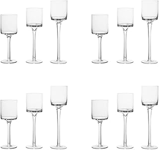 4 Sets (12 Pcs) Candlestick & Tealight Candle Holders Tall High Elegant Clear Glass Tealight Holder Suitable for Candles Under 6cm (2.36
