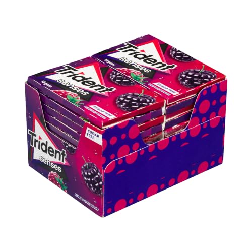 TRIDENT Senses Berries Chicles Láminas Frutos Rojos Sin Azúcar, Pack 12 uds