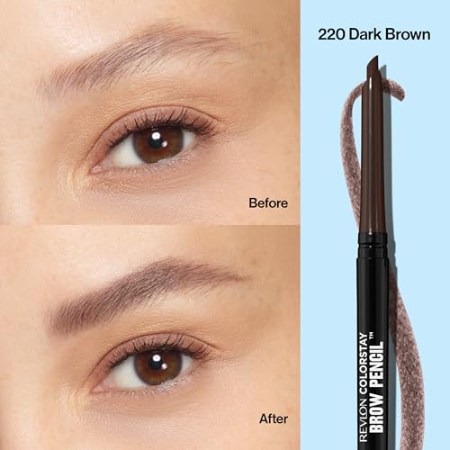Revlon Eyebrow Pencil, Colorstay Eye Makeup with Eyebrow Spoolie, Waterproof, Longwearing Angled Precision Tip, 220 Dark Brown, 0.01 Oz