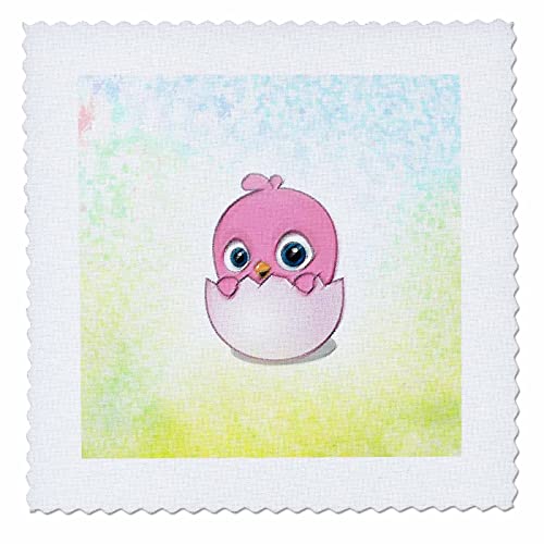 14x14 inch Quilt Square - Image of Baby Cartoon Chick Emerges from Egg in New Painted Style Lens Art by Florene - Impressionism for Kids