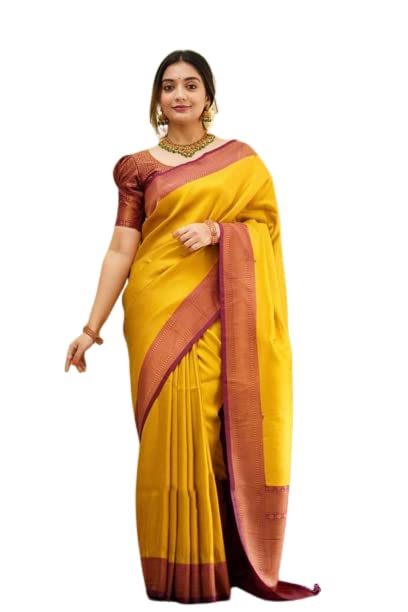 ZwabWomen's Banarasi And Kanjivaram Soft Lichi Silk Traditional Saree With Rich Pallu & Weaving Border With Unstitched Jacquard Woven Blouse