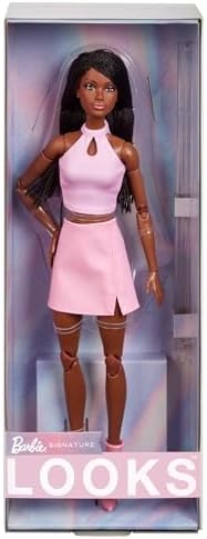Mattel - Barbie Looks: Model 21 with Black Braids, Pink Halter Top and Faux-Leather Skirt with Ankle Boots