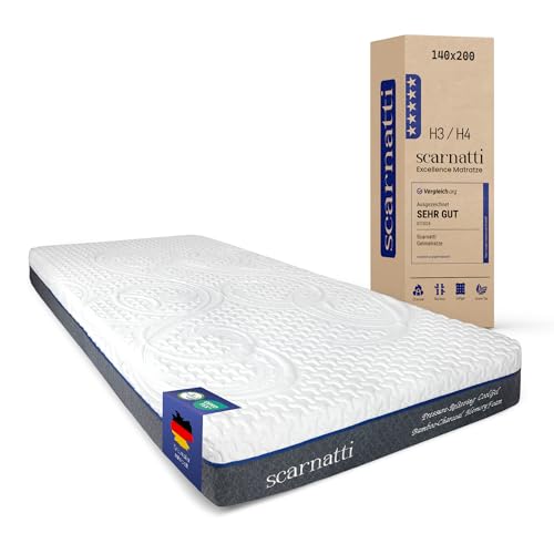 Scarnatti Matratze 140x200 cm, 18 cm hoch, Kaltschaummatratze Memory Schaum Bett, 7-Zonen Viskoelastisch, Cool Gel, grünem Tee & Bambuskohle angereicherter, Zero-Partner-Disturbance, H3-H4 Härtegrad