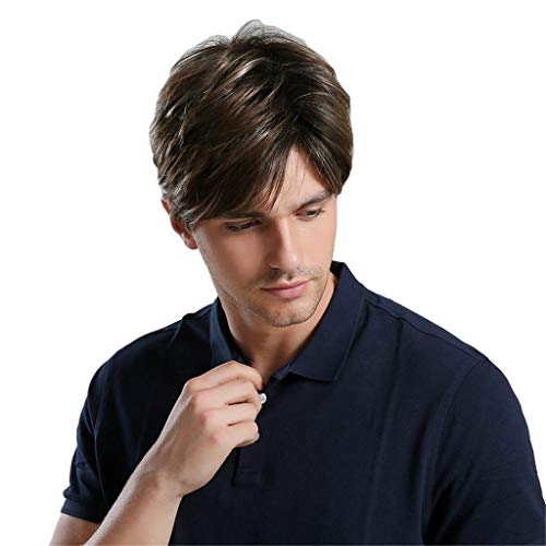 10 Wigs Wig Peruca Natural Sintética Da Parte Lateral Das Perucas Masculinas Retas Curtas Com Franja