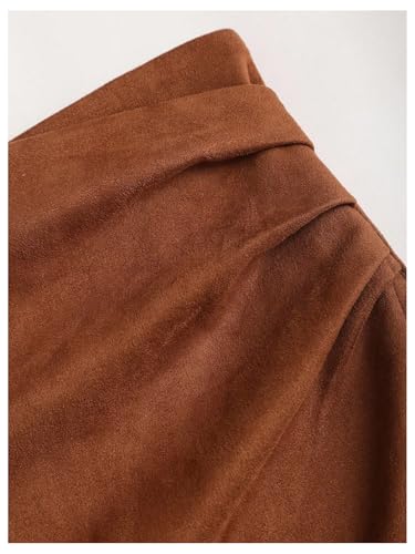 MakeMeChic Women's Wrap Suede Skirt Ruched Zip Back Bodycon Vintage Y2K Short Skirts3
