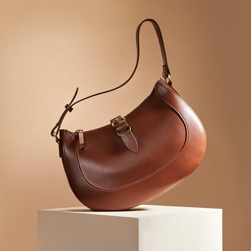 Image of SUNLIGHT LEAVES Vintage Vegan Leather Crescent Hobo Bag For Women Lunar Shoulder Purse Satchel Under Arm Lady Handbag