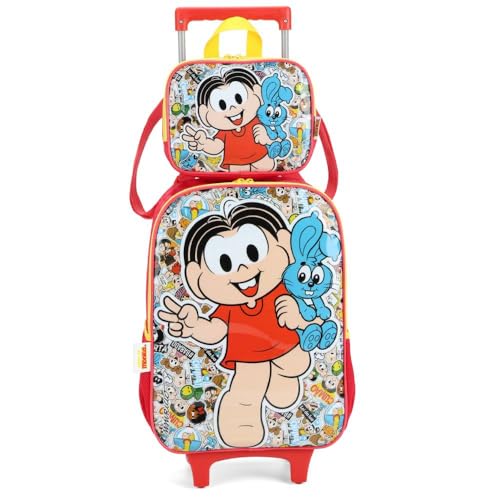 Mochila Infantil com Rodinha, Turma da Mônica, G, Vermelha, Luxcel