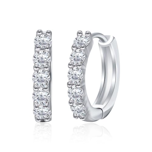 Moissanite Huggie Hoop Earrings Studs 1ct for Women, 925 Sterling Silver Cuff Earring with 18K White Gold Plated D Color VVS1 Lab Created Hypoallergenic Birthday Gifts Girlfriend Wife Jewelry