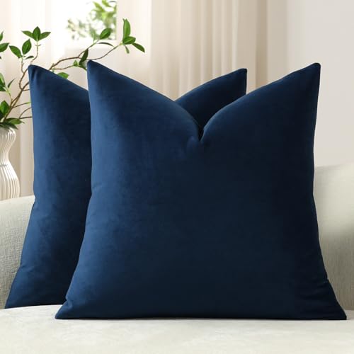 DEZENE Throw Pillow Covers 18x18 Midnight Blue: Pack of 2 Cozy Soft Velvet Square Modern Luxury Decorative Throw Pillow Cases for Sofa Couch Living Room Bed Home Decor by DEZENE - Used condition - US$14.39