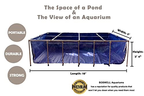 BOSWELL Aquarium Pool Pond with Transparent Clear Viewing Panel and Drain Valve, PVC Canvas with Steel Frame for | Ponds | Fish Tank | Koi | Goldfish | Display Show Tank (900 Gallons)