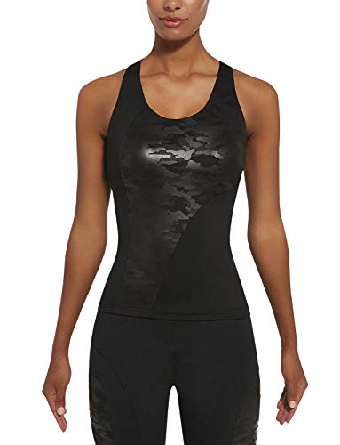 BAS BLEU Camisetas/Top Deportivo con Sostén para Mujeres, Militar Combat Top 50, Negro,3