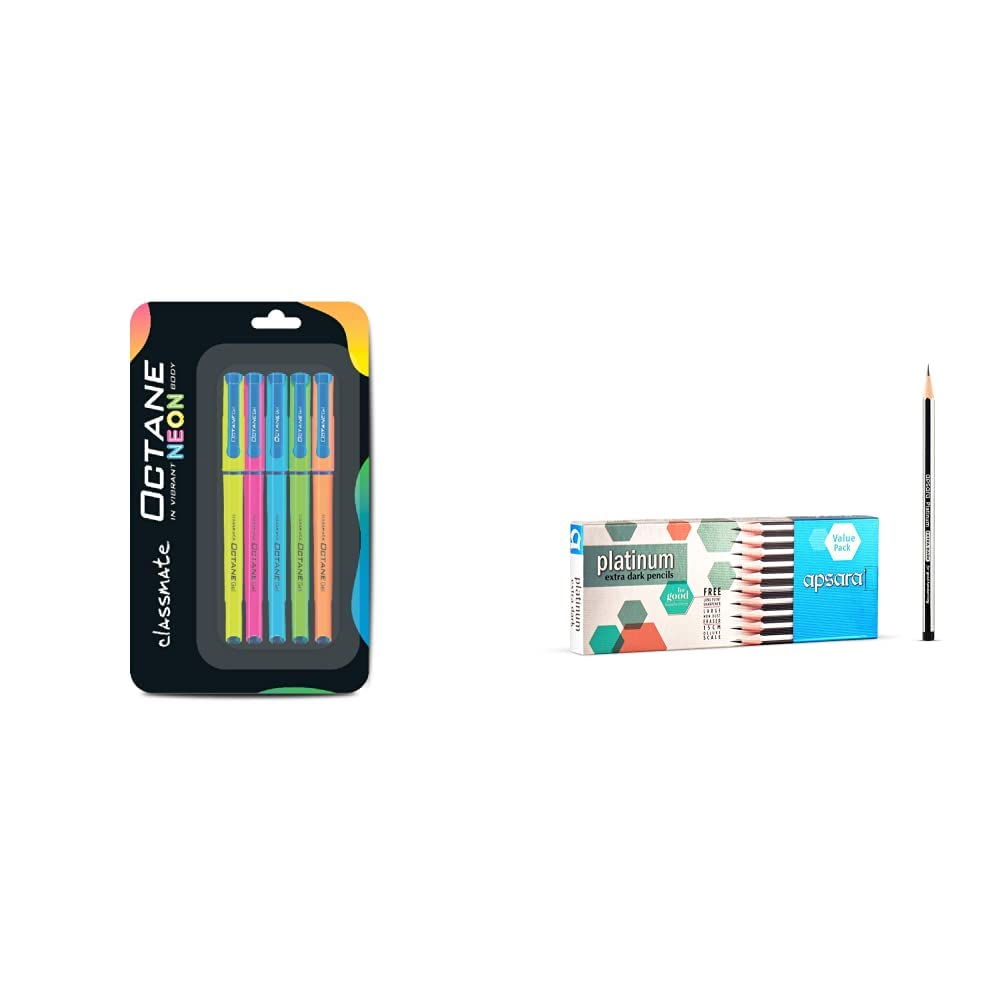 Classmate Octane Gel Pen (Blue) Neon Series Pack Of 5 & Apsara