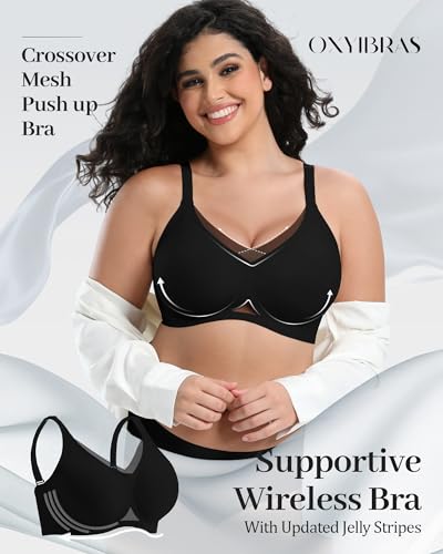 Image of Jelly Bras for Women No Underwire Mesh Wireless Crossover Bra Seamless Full Coverage Lift T Shirt Sleep Bralettes