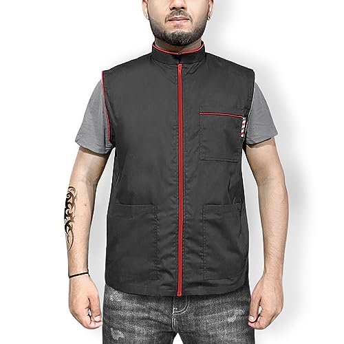 Professional Barber New Shirt Jacket Men's Black Sleeveless and Features 2 Pockets for Barber Tools And One Way Zipper2