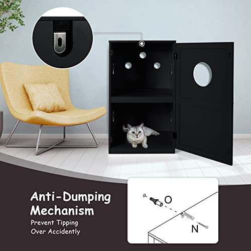Tangkula 2-Tier Litter Box Enclosure, Cat House W/Anti-Toppling Device, Privacy Cat Washroom Bench W/Multiple Vents & Entrance Hole, Enclosed Cat Litter Box Furniture Hidden For Large Cat (Black) #TOP5