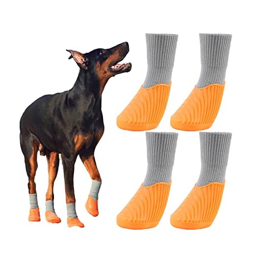 Orange Rubber Dog Boots 4 Packs for Hiking and Running, Anti Slip Waterproof Dog Shoes and Socks with Velcro Strap Suitable for Indoor, Outdoor. Small/Medium/Large Dogs Paw Protector. S