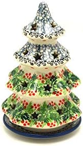 Polish Pottery Christmas Tree Luminarz - Medium (7") - Holly Berry