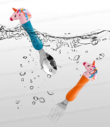 Image of FunBlast Unicorn Kids' Tableware Set (Pack of 4) - Multicolor Stainless Steel Spoon and Fork Set