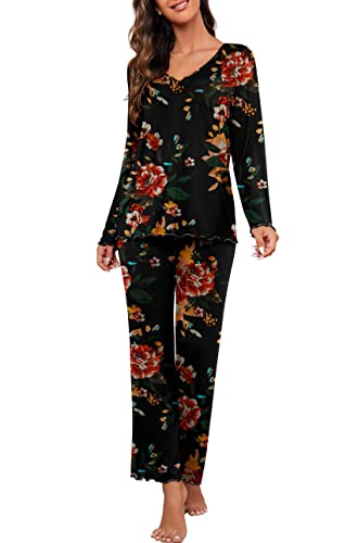 Prinstory 2023 Women's Pajama Set Long Sleeve Sleepwear Ladies Lounge Set Soft Pjs Loungewear #TOP4