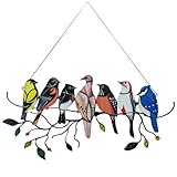 BINGLALA Multicolor Birds On-A-Wire, Metal Bird Series Art Ornaments Pendant Hanging for Windows or Doors Home Decoration, Gifts for Bird Lovers（7 Birds）