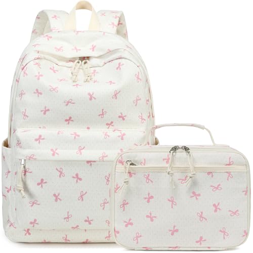 LEDAOU Girls Kids Backpack Set with Lunch Box (Pink Bow)