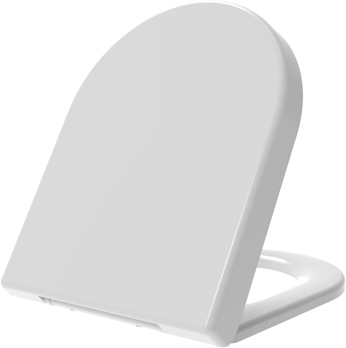 White D Shaped Toilet Seat with Quick Release, Adjustable Hinge, and Top Fixing