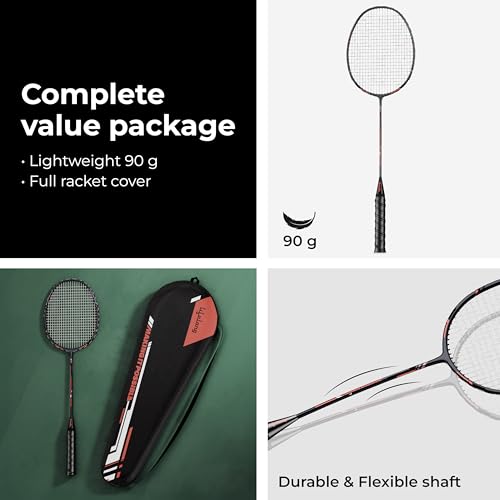 Image of Lifelong Aluminium Alloy Fully Strung Badminton Racket | 90g Lightweight Badminton Racquet for Beginners | Jointless Shaft | High Durability | Black