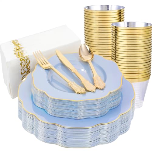NOCCUR Blue Plates with Gold Rim