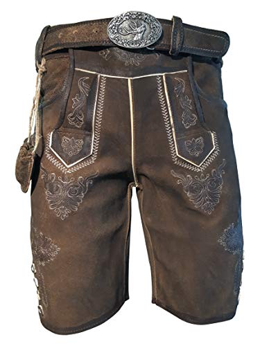 Alpenlife Kurze Herren Trachten Lederhose mit Gürtel, Dunkelbraun, Büffel Leder, Charisma (52, Dunkelbraun) Cover