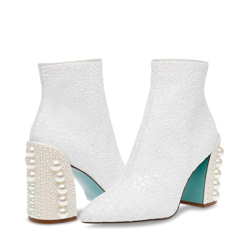 Betsey Johnson Women's Kasey Ankle Boots, White, 8.5