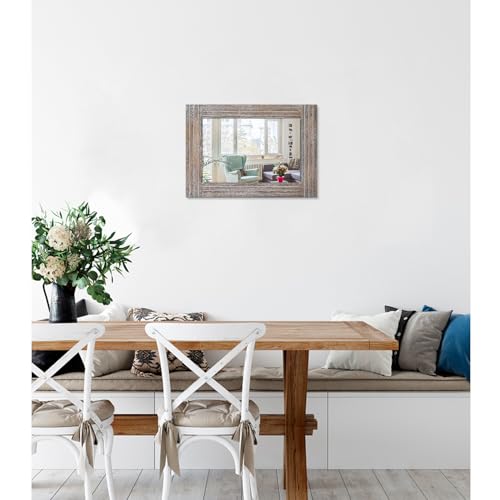 Miroir mural rustique au cadre en bois vieilli style campagnard - 3