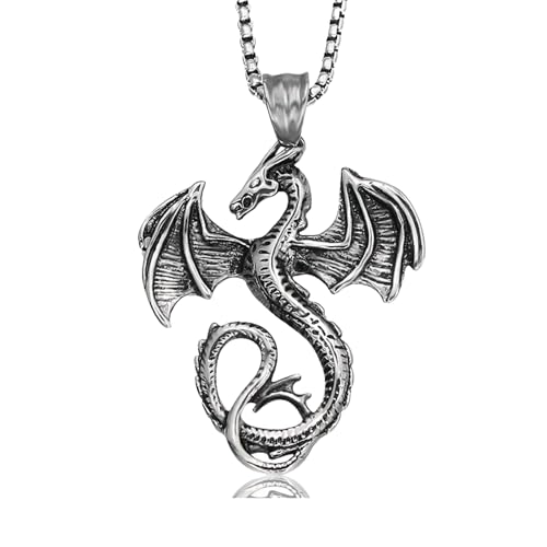 Collier pour homme Viking dragon en argent rétro, pendentif punk nordique unique