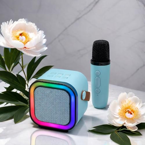 Image of One94Store Portable Bluetooth Speaker 10W with Wireless Karaoke Mic, Bluetooth 5.1, 8H Playtime, 5 Voice Change Effects, RGB LED Lights, TF Card Support, Type-C Charging, Mini Wireless Speaker - Blue
