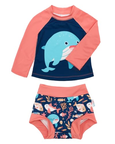 Image of ALVA 2 Pcs Long Sleeve Rash Guard Swim Diaper Sets, Baby Toddler Swimsuit UPF 50+ Sun Protection for Boy and Girl