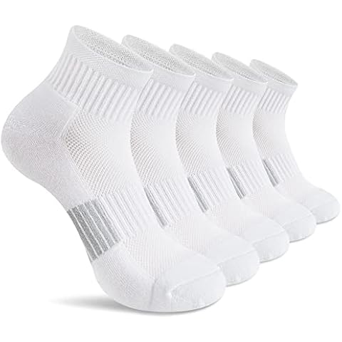 Gonii Ankle Socks Womens Athletic Thick Cushioned Running Hiking Crew Socks 5-Pairs (White) Cover