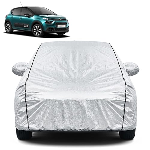 Image of Waterproof Car Cover for Citroen C3 | Dustproof, UV Resistant & Scratch Protection | Soft Cotton Lining | Triple Stitched | Mirror Pockets & Elastic Fit | Silver