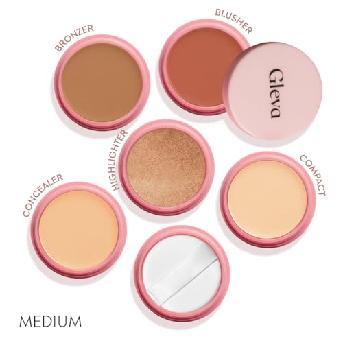 Gleva 5 In 1 Makeup stack WIth Concealer, Bronzer, Blusher, Compact & Highlighter Smooth & Blendable Formula - Travel Friendly, Quick & Easy to Use (Medium) - Image 2