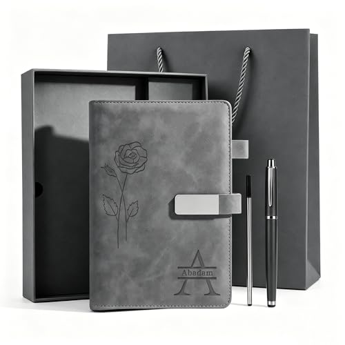CRME Personalized Leather Journal with Pen and Gift Box,Custom Engraved