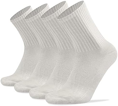 Socks Daze Hiking Socks Merino Wool Crew Sport, Men's Soft Thick Cushioned Moisture Control Fitness Heavy Thermal Wool Climbing Bowling Riding Socks, Large, 4 Pairs White
