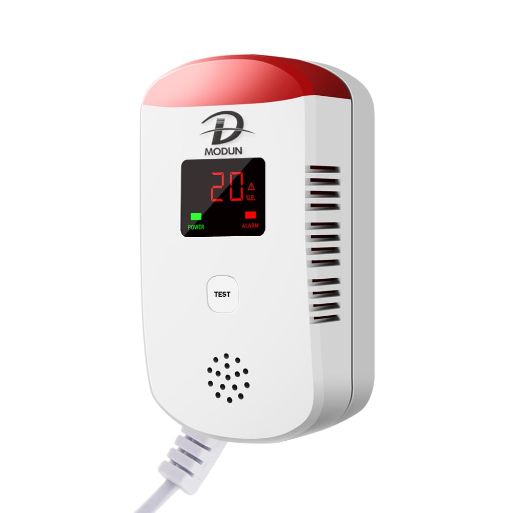 Gasmelder, Heimgebrauchs Methan Propan Butangas Monitor, Plug-in für brennbares LPG/Erdgas/Kohle-Gaslecksensor, Tonalarm, Warnung vor rotem Blitzlicht, Gaskonzentration der Digitalanzeige