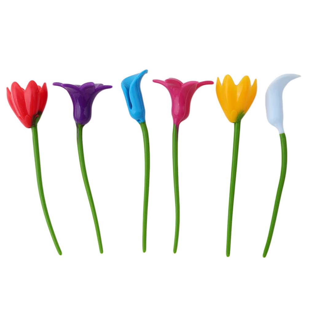 Sewroro 6pcs Wine Glass Charms, Silicone Glass Markers, Flower Shape Drink Tags, Assorted Colors, Party Favors Supplies